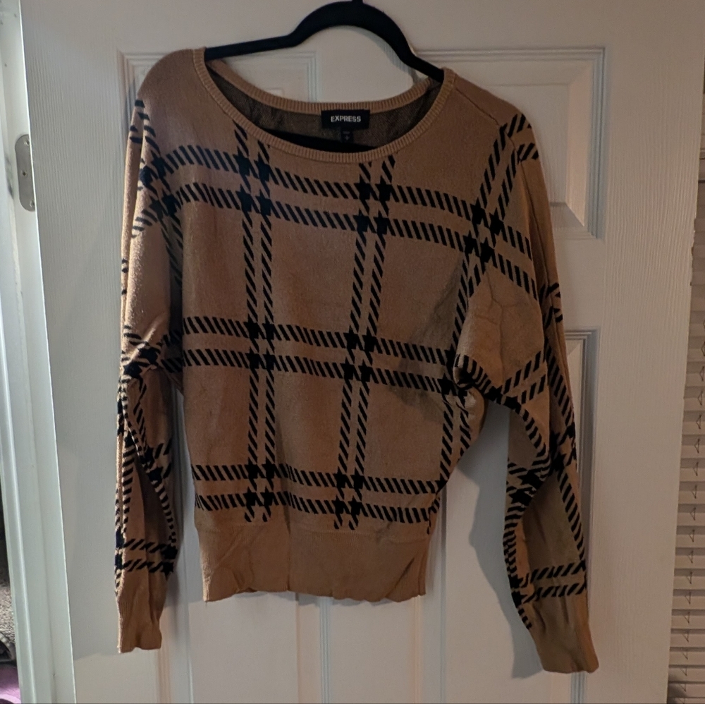 Express Tan Plaid Women's Sweater